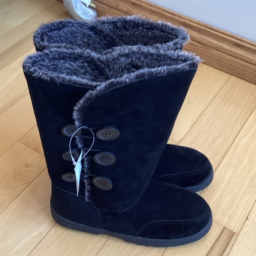 Rampage Black Faux Fur Button Boots - Picture 3 of 15